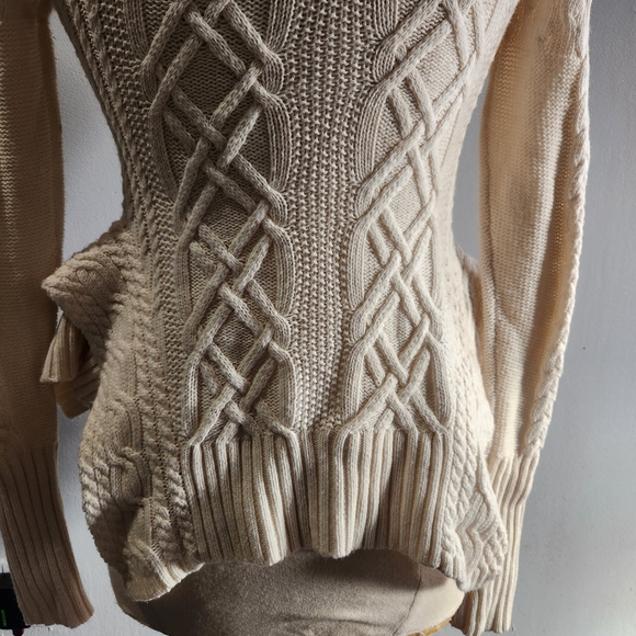 BCBG MAXAZRIA turtle neck white cable knit top - Picture 3 of 16